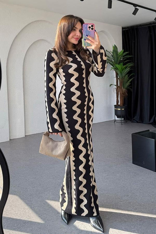 Zigzag Knit Maxi Dress